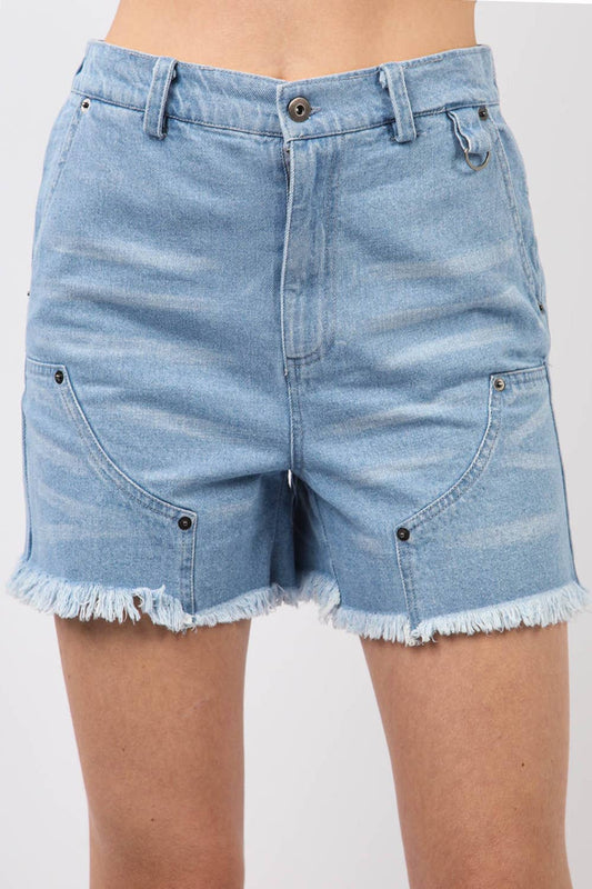 Washed Denim Shorts with Raw Edge Detail