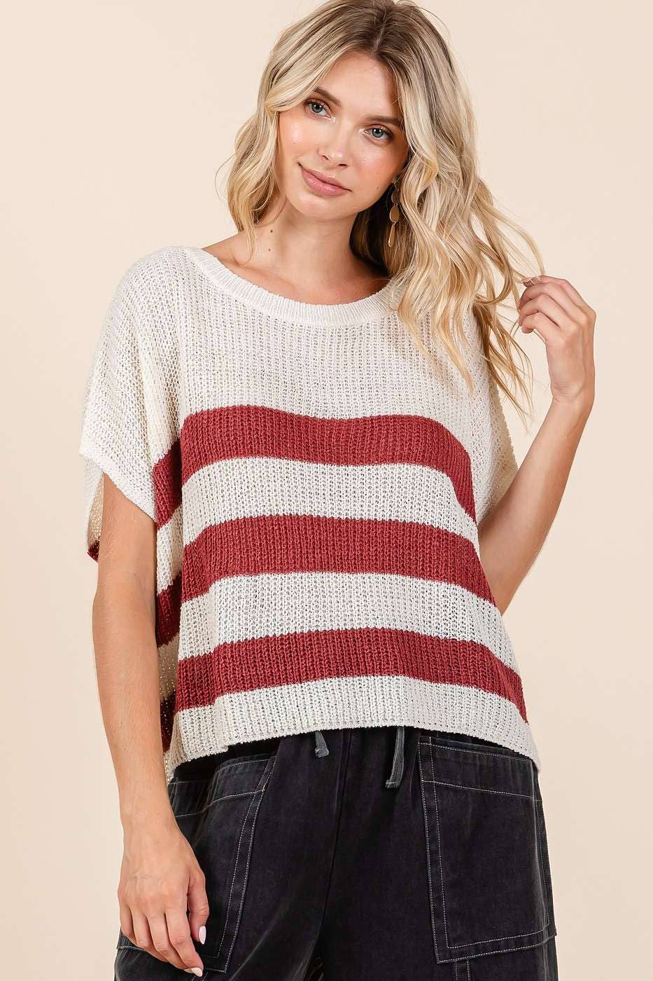 Striped Short Sleeve Sweater