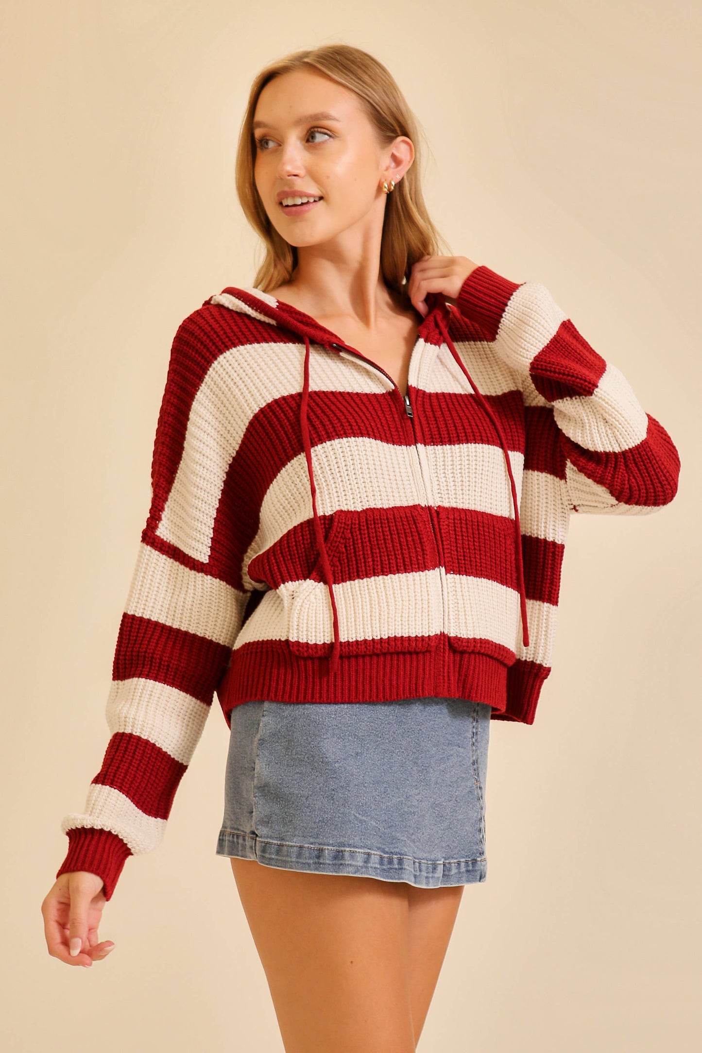 Zip Up Cable Knit Hoodie