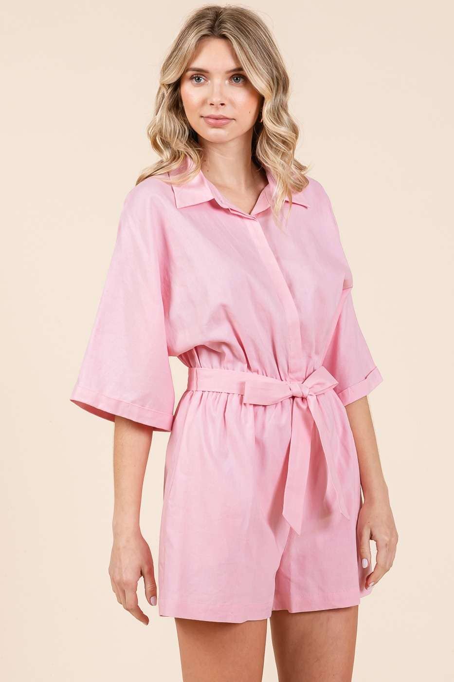 Linen Tie Belt Romper