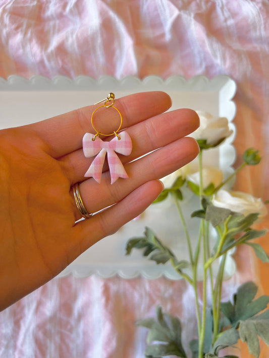 Pink Gingham Earrings, Spring Gingham Earrings