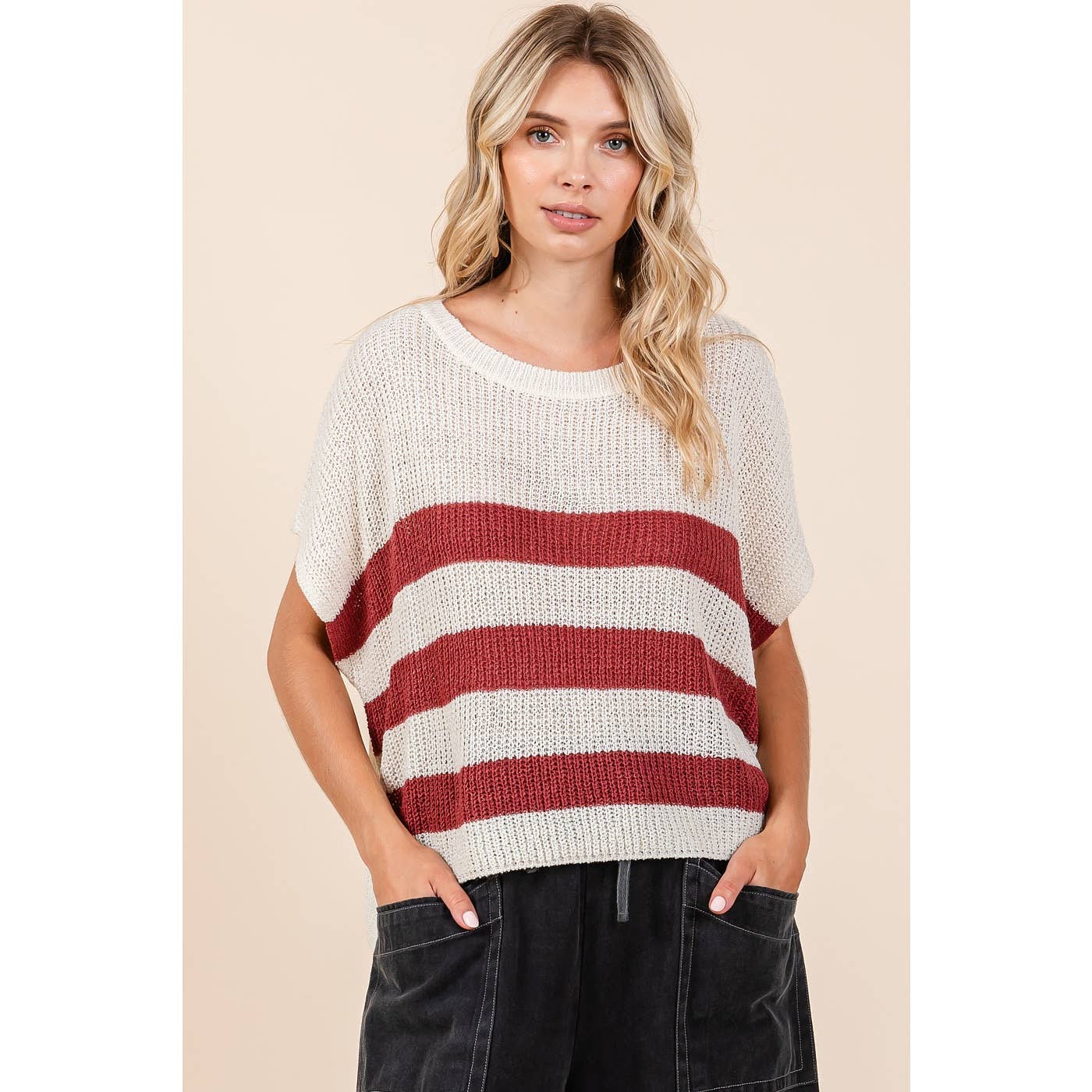 Striped Short Sleeve Sweater