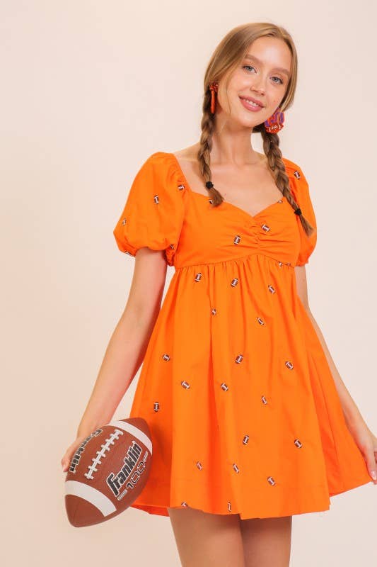 Game Day Puff Sleeve Babydoll Football Dress