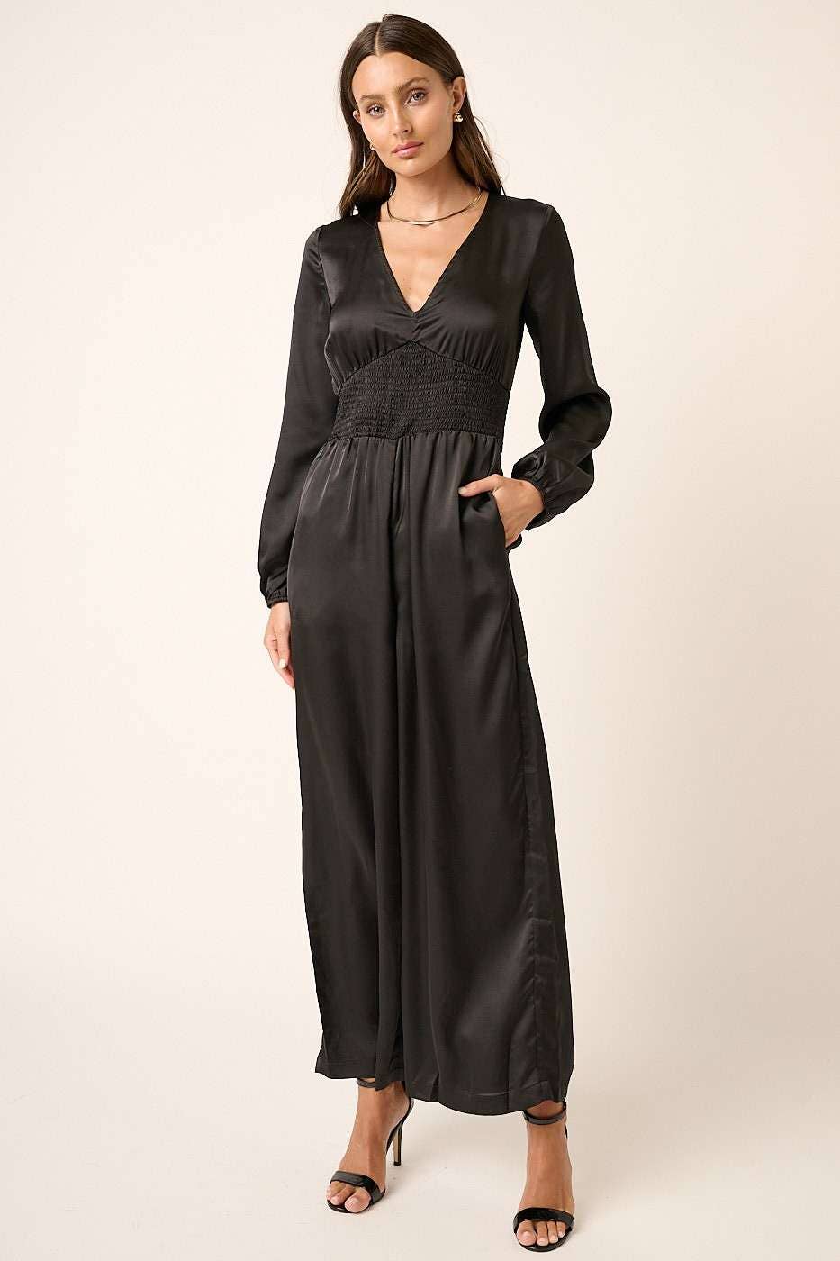 Mocha Smocking Waist Jumpsuit