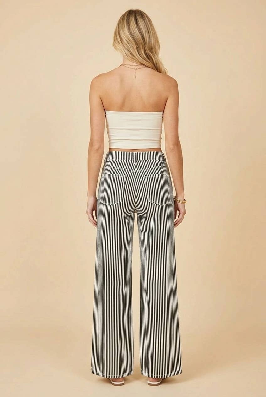 High-Rise Wide-Leg Railroad Stripe Pants