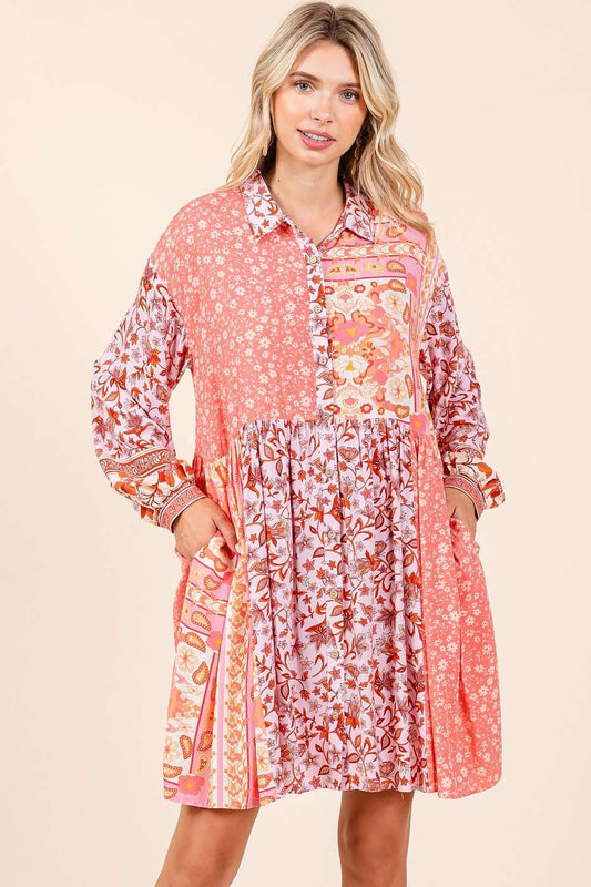 Brushstroke Bloom Mini Shirt Dress