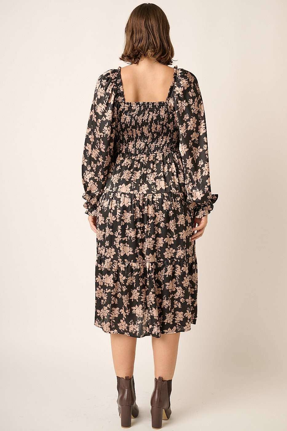 PLUS FLOWER PRINT SATIN MIDI DRESS