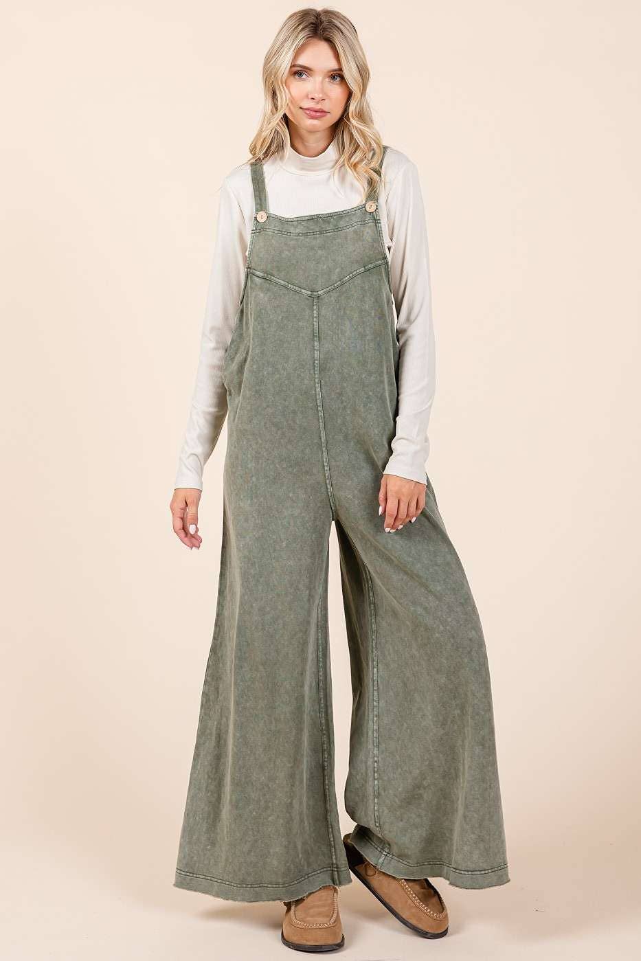 Mineral Washed Buttoned Strap Jumpsuit