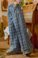 Frayed Detail Plaid Wide Leg Jeans