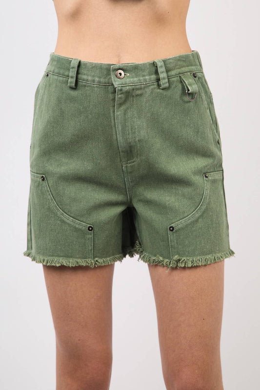 Washed Denim Shorts with Raw Edge Detail