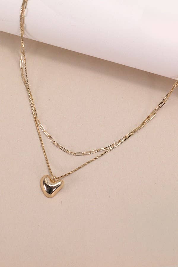 Heart Pendant Double Chain Necklace