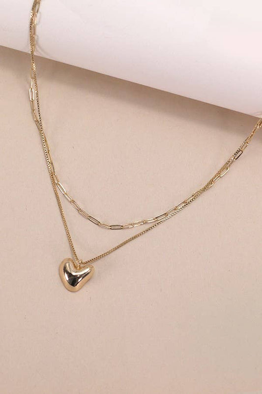 Heart Pendant Double Chain Necklace