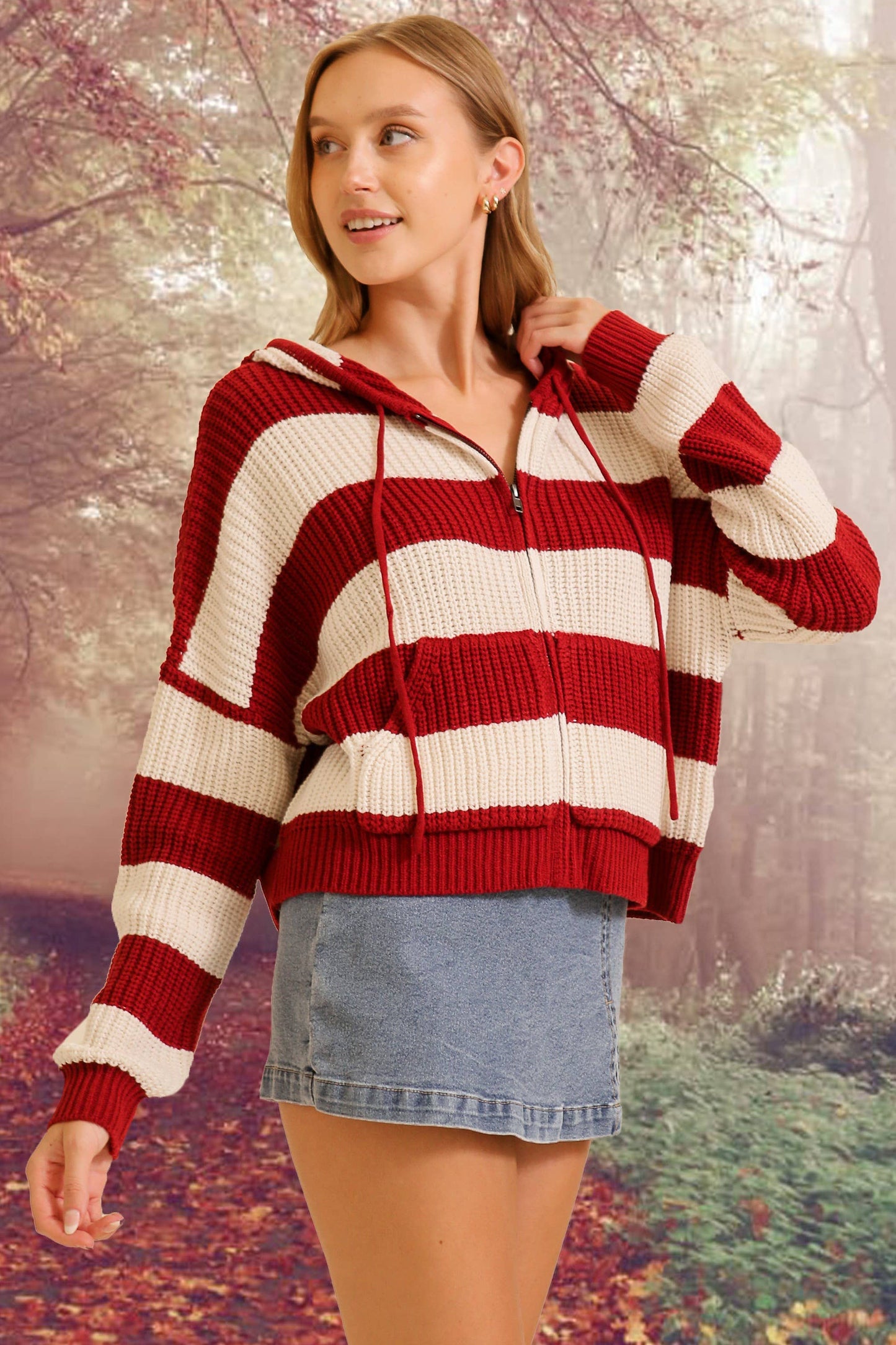 Zip Up Cable Knit Hoodie