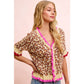 LEOPARD PATTERNED RUFFLED DETAIL BUTTON CARDIGAN
