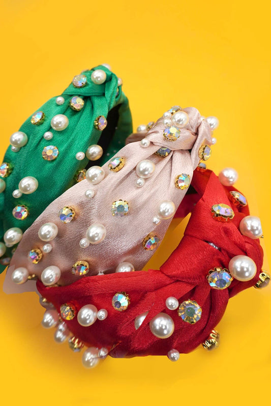 CHRISTMAS RHINESTONE PEARL BEAD HAIR BAND HEADBAND