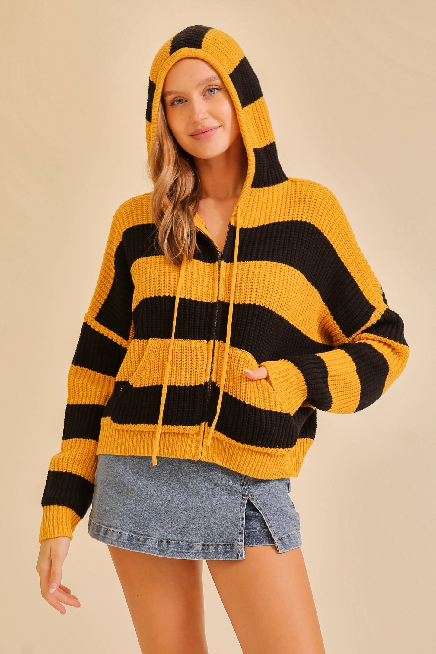 Zip Up Cable Knit Hoodie