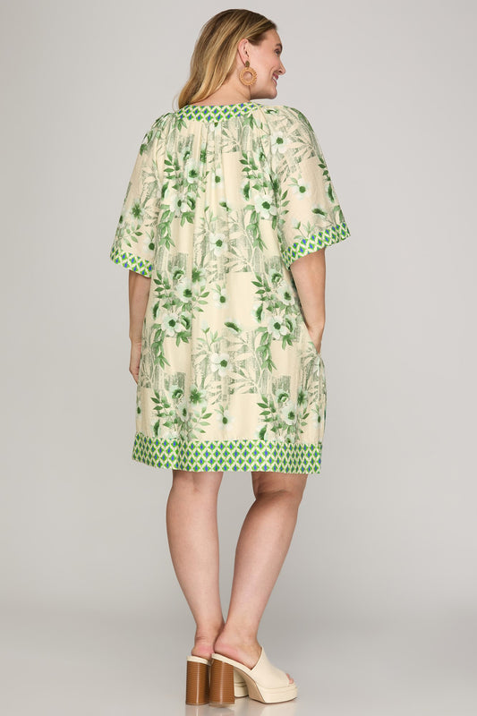 Bell Sleeve Printed Mini Dress