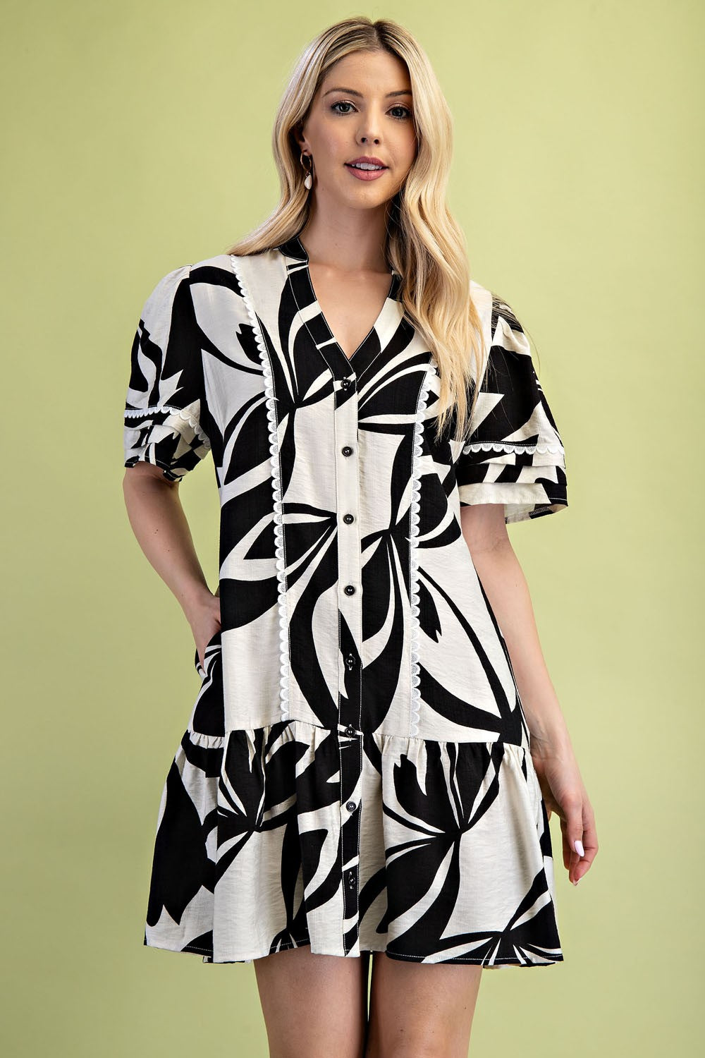 Leaf Print Button Up Shirt Dress